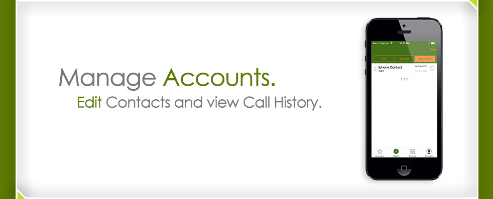 Phone Power iPhone App | Manage Accounts | Edit contacts and view call logs